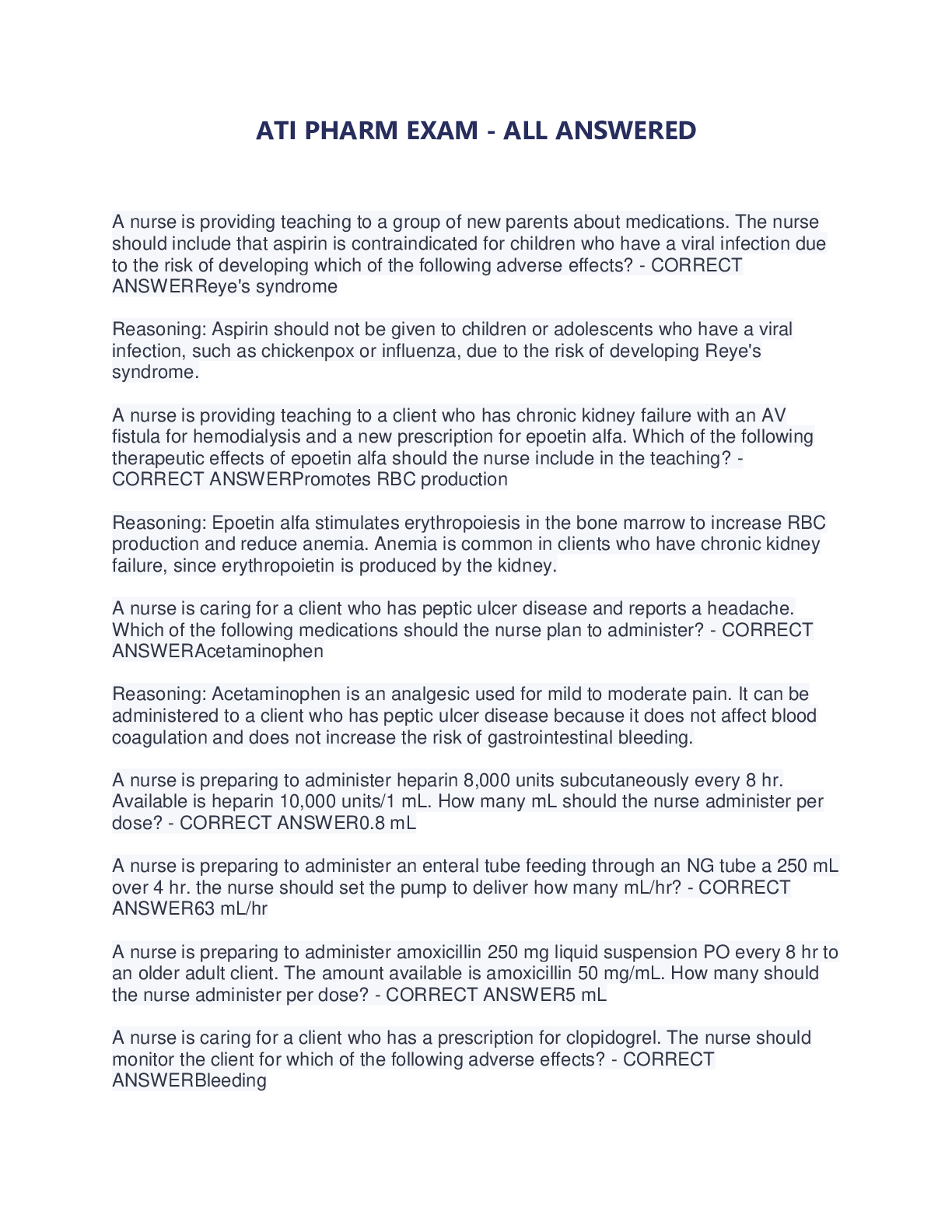 Preview image of ATI PHARM EXAM - ALL ANSWERED document